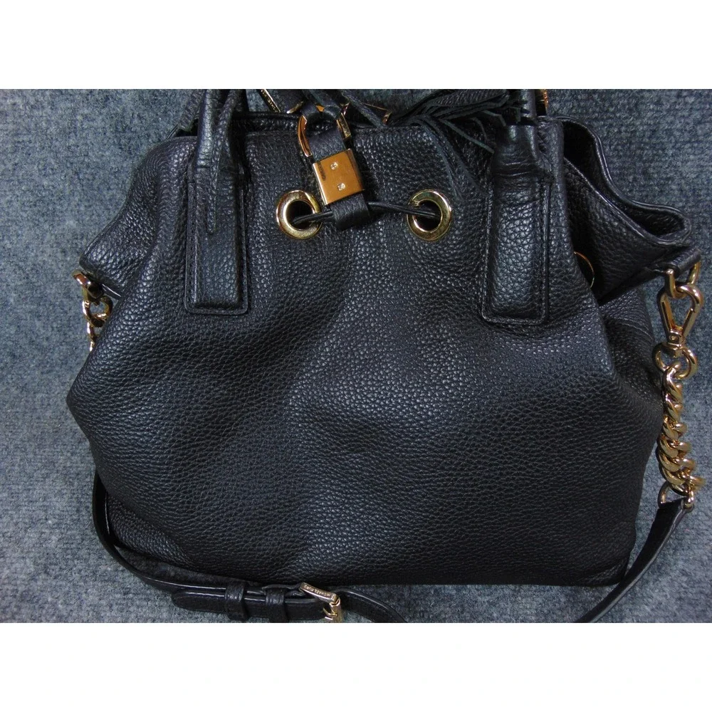 Michael Kors Suri Bucket Purse Black Leather Drawstring Tassel Chain‎ Strap